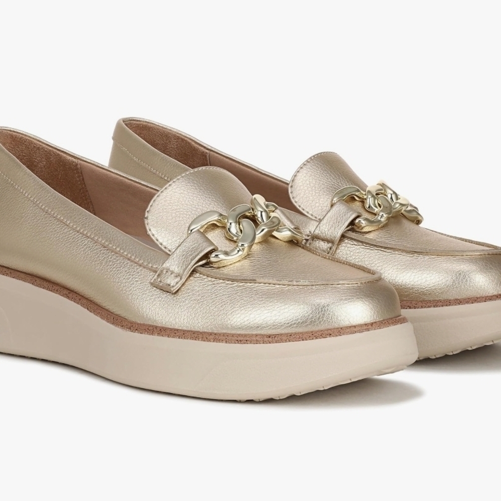 LifeStride Chelsea Bit Platform Loafers Gold Metallic Women’s Size 10 Wide New